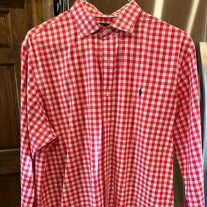 Men's Pink Gingham Button-Down Shirt - Classic Cotton Dress Shirt